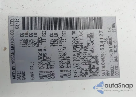 2019 Infiniti Qx60 Luxe from USA, damaged, VIN 5N1DL0MM2KC514127